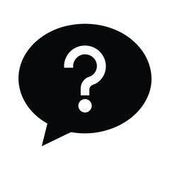 A black speech bubble icon with a white question mark inside, symbolizing inquiry or confusion