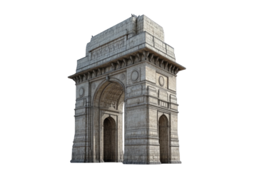 Grand stone arch, ornate details, against a dark background