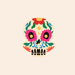 Celebrate the vibrant Day of the Dead with this colorful sugar skull illustration, a traditional Mexican symbol of remembrance and festive joy