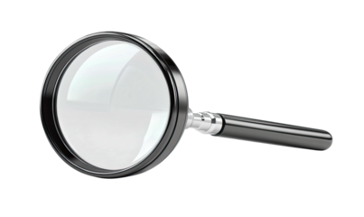 Magnifying glass with a black frame and handle, isolated