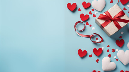 Gift box with red hearts, concept of a holiday