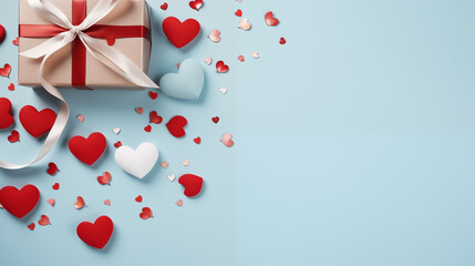 Gift box with red hearts, concept of a holiday