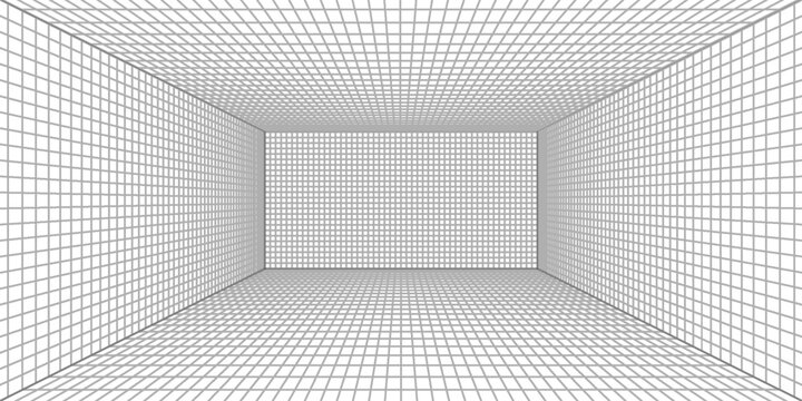 White pePerspective grid background 3d Vector illustration. Interior design Model projection background template. Line one point perspectiverspective grid room on black background