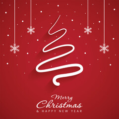 Vector One Lines Merry Christmas Tree Design Background