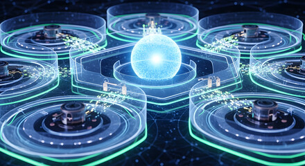 Futuristic Tech Network Interconnected Nodes of Energy and Innovation