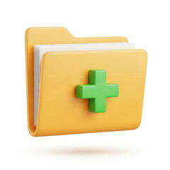Obraz premium Yellow folder with a green medical cross.