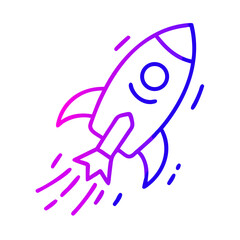 Fototapeta premium Rocket launching with trails in pink and blue outline style 