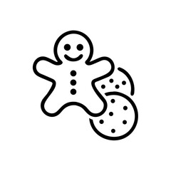 Gingerbread man with cookies in simple black line art style