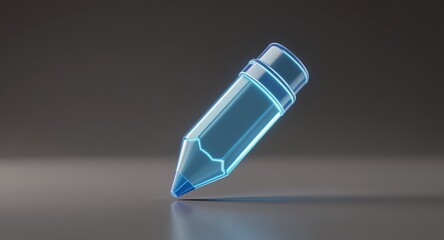 Stylized Glowing Pencil on a Reflective Surface