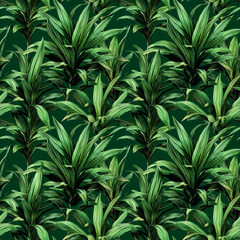 Seamless Pattern with Dracaena Plant Leaves, Tropical Green Foliage Background, Ideal for Wallpaper, Fabric, Packaging and Digital Design