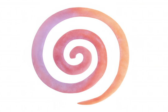 Watercolor gradient spiral forming abstract swirl shape, blending pink and orange hues, transparent background element