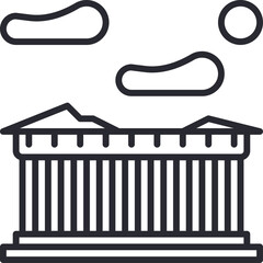 Ancient Greek Temple Facade Outline with Stylized Clouds in a Clear Sky Minimalist Line Art Representation