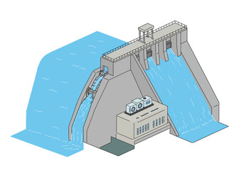 Hydroelectric Power Plant Illustration Harnessing Water Energy for Electricity