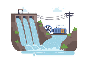 Hydroelectric Power Plant Generating Clean Energy from Waterfall