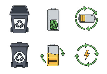 Illustration depicting waste recycling and the importance of battery conservation
