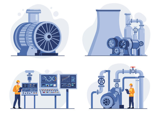 Power Plant Equipment Illustrations Generators, Reactors, Control Panels