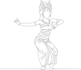 Outline Simple Silhouette Female Dancer Traditional Balinese Dance Illustration