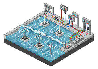 Isometric View of Wave Energy Converters Harnessing Ocean Power for Clean Energy