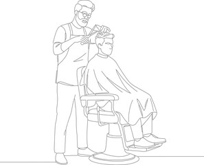 Simple Outline Lineart Barber Cutting Hair Client in Barbershop