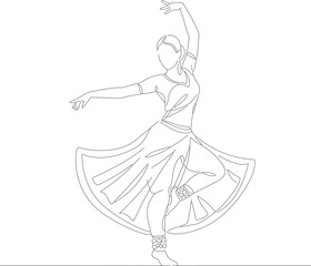 Line Art Elegant Indian Dancer in Classical Pose Illustration