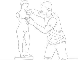 Detailed Line Art Sculptor Shaping Figurine Statue Artistry Profession Illustration