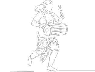 Line Art Ethnic Musician Playing Traditional Drum Performing Culture Art