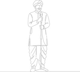 Minimalist Line Art Man in Traditional Indian Attire Character Illustration