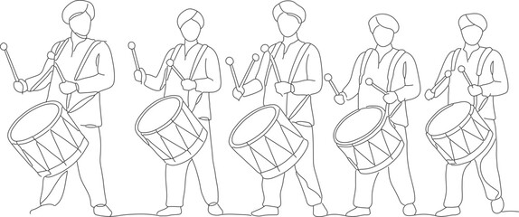 Outline Style Group of Drummer Player Performing Arts Musical Instrument