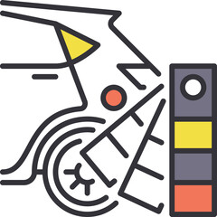 Automotive Design Concept Featuring Car Wheel and Color Swatch Palette with Geometric Shapes and Flat Color Style