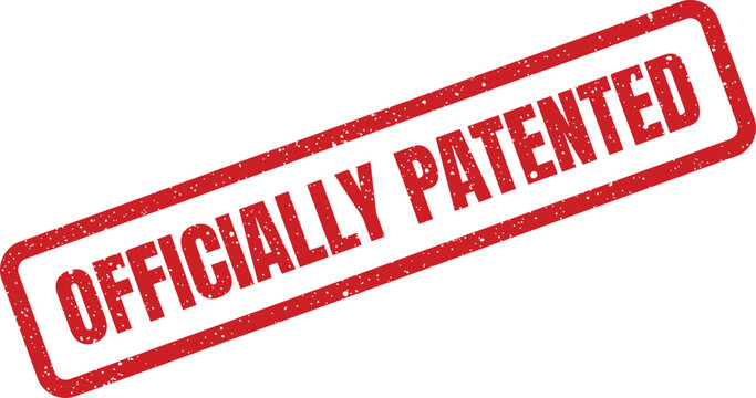 Grunge rubber stamp marking an item as officially patented for intellectual property protection and legal recognition