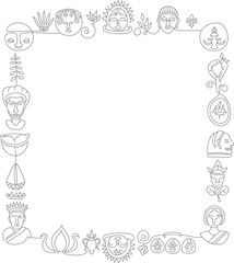 Dotted Handdrawn Doodle Square Frame with Nature and Holiday Elements Border