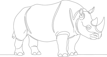 Simple Lineart Standing Rhinoceros Detailed Illustration Wildlife Mammal Animal Drawing