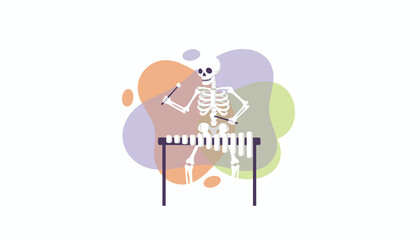 Cheerful skeleton playing a xylophone concept for Halloween music or playful designs