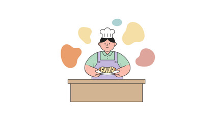 Smiling cook presents freshly prepared hot dog Perfect for culinary food service or recipe concepts