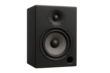 Fototapeta premium Black professional studio monitor speaker for audio production and sound engineering, transparent background