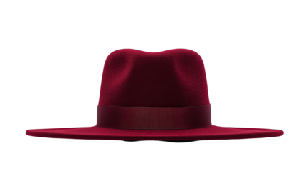 Maroon fedora with a dark band against a black background, front view