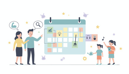 Family planning daily tasks education and leisure activities with a shared schedule Lifestyle management