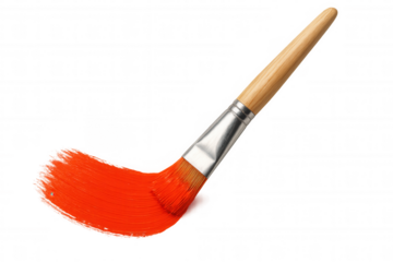 Paint brush making an orange stroke, symbolizing creativity, art, and painting with vibrant color fluid paint