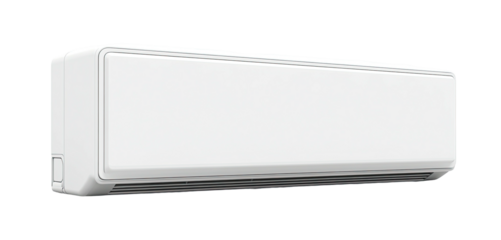 Sleek white mini-split air conditioner, straight-on perspective