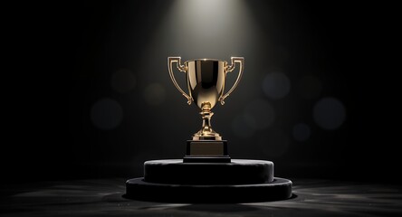 Golden trophy on a stage, winner concept, award, success