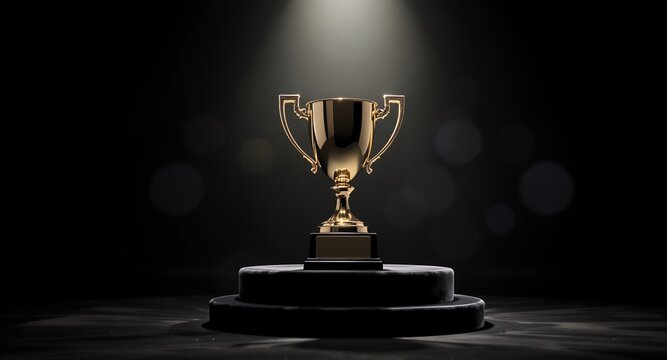 Golden trophy on a stage, winner concept, award, success