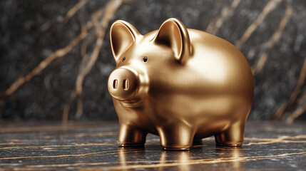 Golden piggy bank on a minimalistic background symbolizing saving investment and financial security representing smart money management long term planning and modern wealth growth concepts