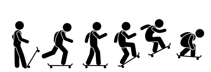 silhouette of a man playing a skateboard. learn skateboard vector illustration icon. skateboarder.skateboarding. pictogram, stickman and stick figure 