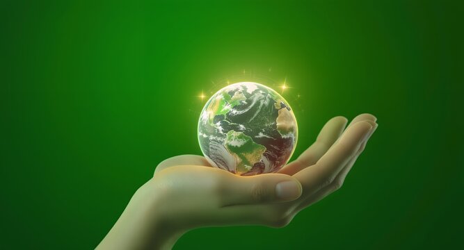 Hand Holding Glowing Earth - Environment, Sustainability, and Global Concepts