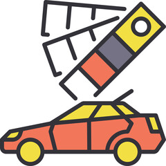 Car Color Palette Selection Tool With swatch samples and a Red Vehicle Silhouette Flat Design Long Shadow Icon Representing Automotive Customization Choice