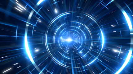 Blue neon tunnel with light effects