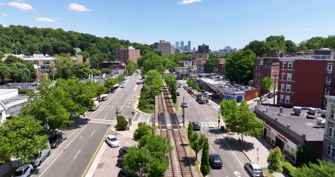 Aerial View of Washington Square in Brookline Massachusetts