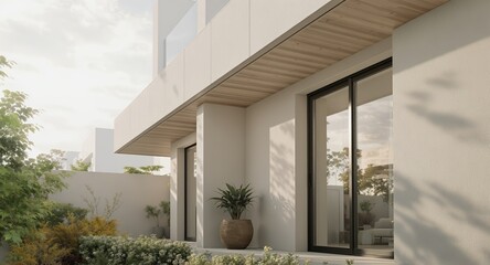 Modern Exterior Design with Glass Windows and Plant Life