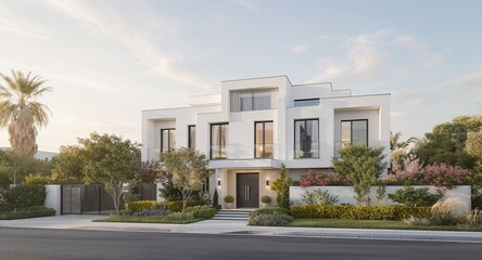 Modern Luxury Home Exterior with Landscaping and Driveway