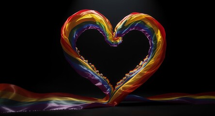 Rainbow heart made of fabric with tiny flags, Pride symbol on black background